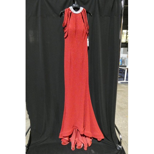 2242 - A red designer evening dress by Pia Michi London size 14 ID number 1884