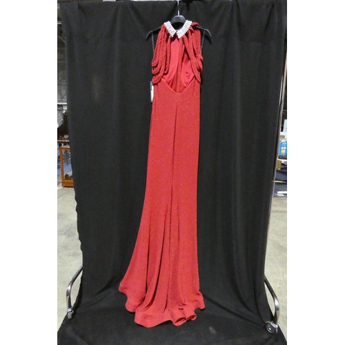 2242 - A red designer evening dress by Pia Michi London size 14 ID number 1884