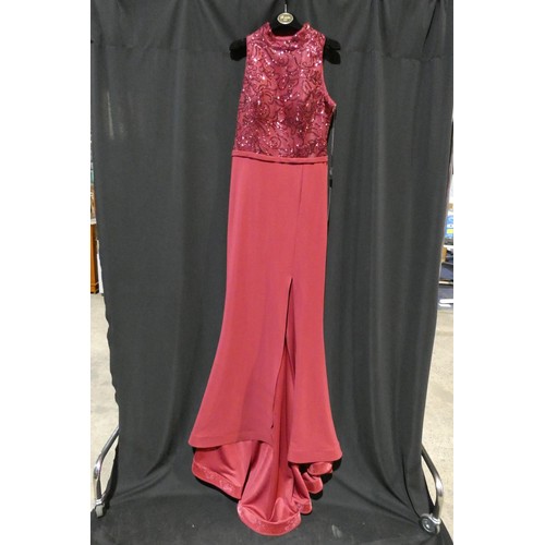 2248 - A red wine designer evening dress by Pia Michi London size 18 ID number 1883