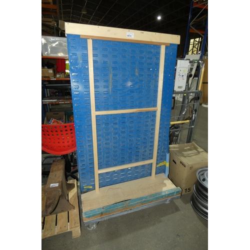 5872 - 1 x trolley fitted with a metal panel suitable for hanging Lin type storage bins (no Lin type storag... 