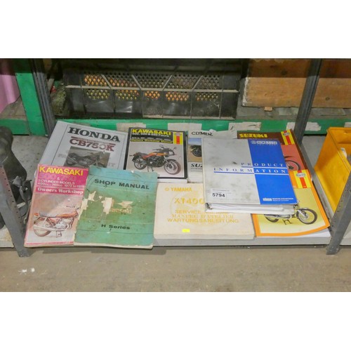 5794 - A quantity of various motorcycle work shop manuals. Contents of 1 shelf