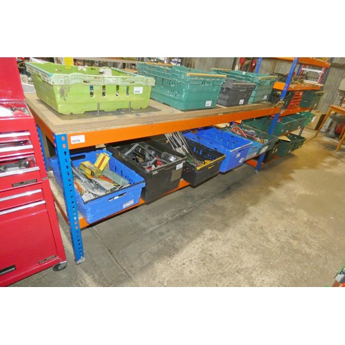 5836 - 1 x orange / blue metal work bench with a small vice fitted and 1 shelf below (made from cut down pa... 