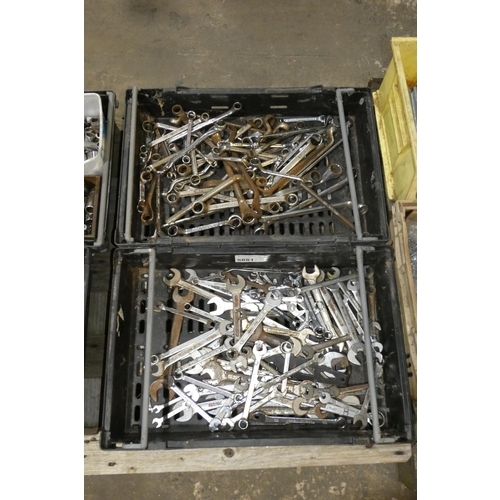 5881 - 2 x black plastic trays containing a quantity of various spanners. Please note that the two plastic ... 