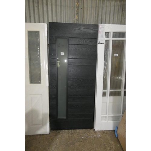 5937 - 1 x black glazed door approx 838 x 1981mm