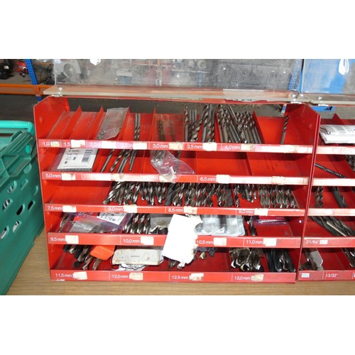 5129 - 2 x Newsome Tools red metal table top display cabinets containing a large quantity of various Imperi... 