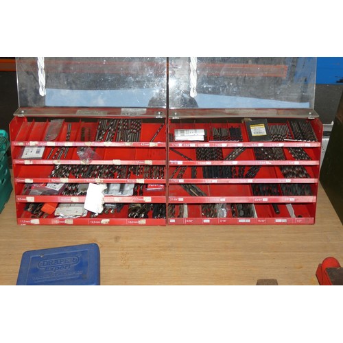 5129 - 2 x Newsome Tools red metal table top display cabinets containing a large quantity of various Imperi... 