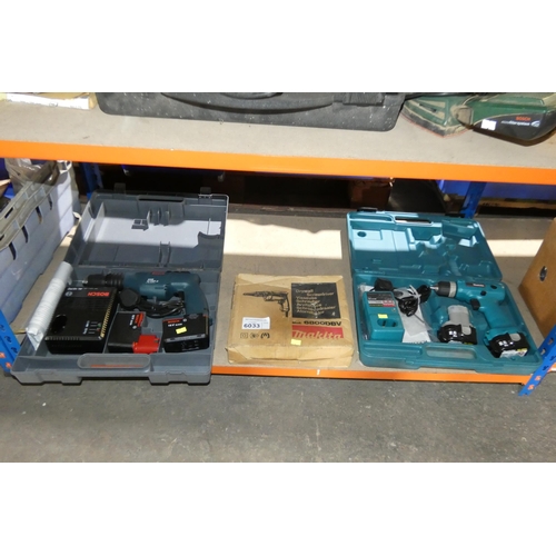 6033 - 3 x various power tools including a Makita 6800DBV drywall screwdriver. Not practical to list in det... 