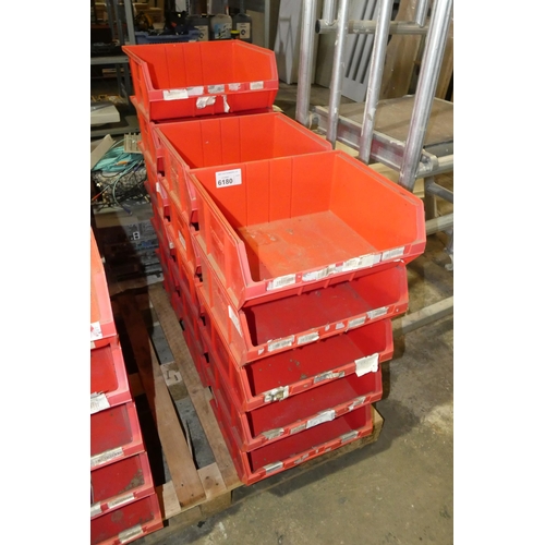 6180 - 16 x Link 51 red plastic stacking boxes each approx 41 x 37 x 17cm high