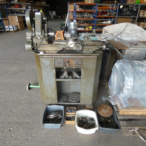 6194 - 1 x Myford metal turning lathe on a Myford cabinet 240v, overall bed length approx 65cm, bed stamped... 