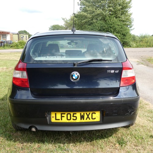 12 - Blue BMW 118D 5dr hatchback, Reg LF05 WXC, 1st Reg. 20/06/2005, 6 speed manual Diesel 1995cc, MoT to... 