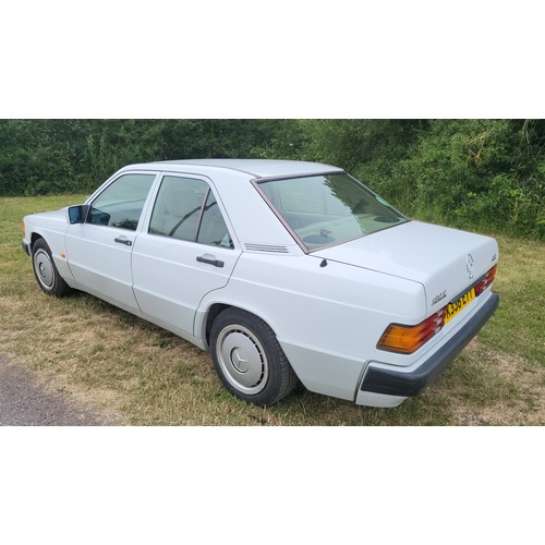 20 - White Mercedes 190E Auto 4 dr saloon, Reg K336 EYY, 1st reg. 18/01/1993, 4 speed auto saloon petrol ... 