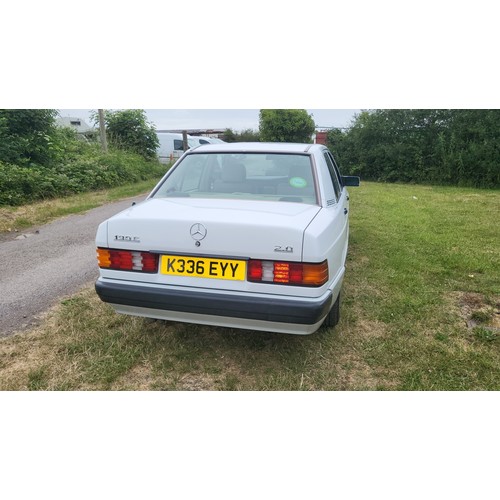 20 - White Mercedes 190E Auto 4 dr saloon, Reg K336 EYY, 1st reg. 18/01/1993, 4 speed auto saloon petrol ... 