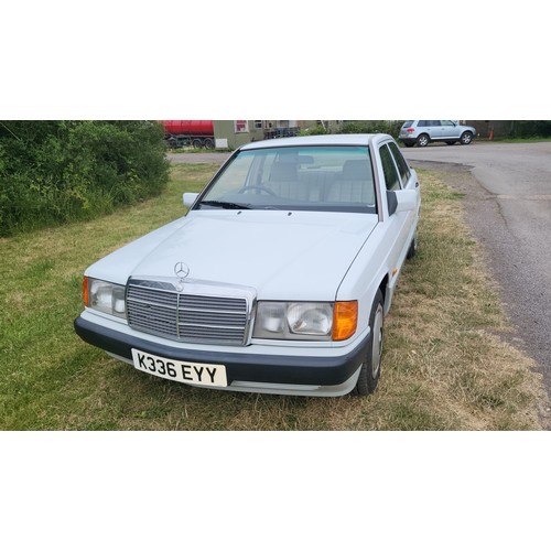 20 - White Mercedes 190E Auto 4 dr saloon, Reg K336 EYY, 1st reg. 18/01/1993, 4 speed auto saloon petrol ... 