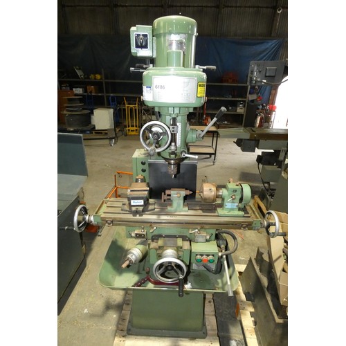 6186 - 1 x Myford milling machine model VM-F, serial no. 3204, 3ph, supplied with a Myford vice and an Elli... 