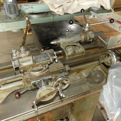 6194 - 1 x Myford metal turning lathe on a Myford cabinet 240v, overall bed length approx 65cm, bed stamped... 