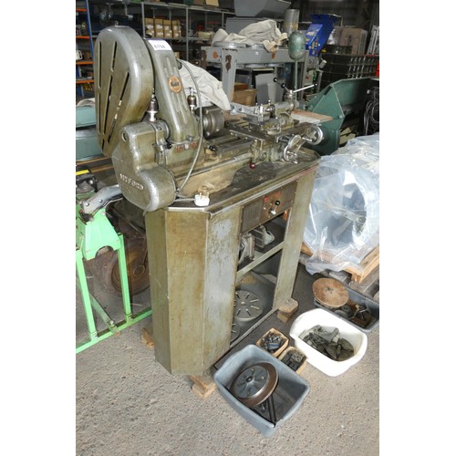 6194 - 1 x Myford metal turning lathe on a Myford cabinet 240v, overall bed length approx 65cm, bed stamped... 