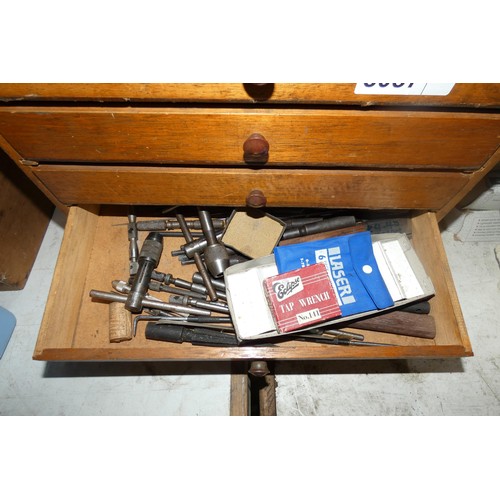 5087 - 1 x engineers wooden tool chest containing various precision engineering items. Not practical to lis... 