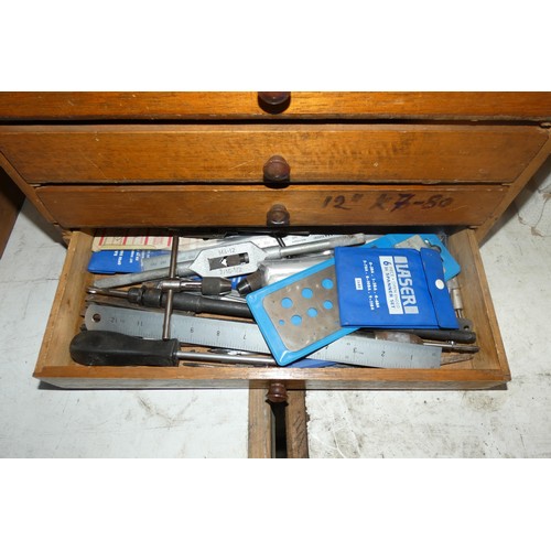 5087 - 1 x engineers wooden tool chest containing various precision engineering items. Not practical to lis... 