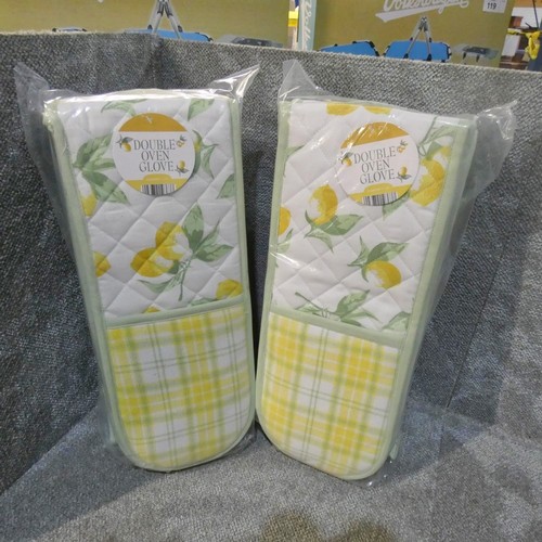 3 - 12 pairs x 100% cotton double oven gloves / mitt heat resistant and padded lemon design