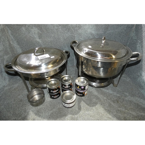 1088 - 2 x round chafing dishes with lids and chafing fuel