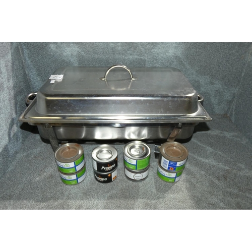 1091 - A rectangular chafing dish with lid and chafing fuel