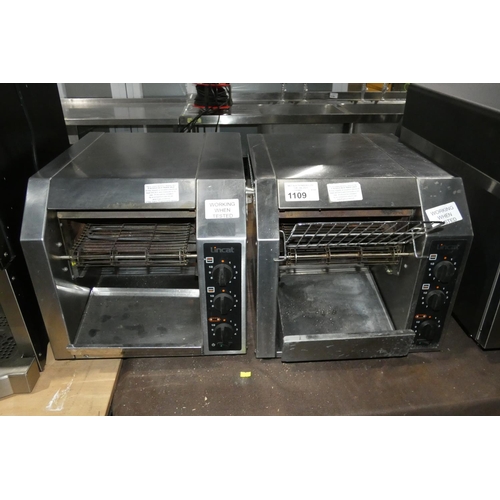 1109 - 2 x commercial stainless steel rotary toasters by Lincat - trade. Tested Working