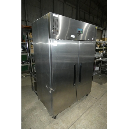 1128 - A mobile commercial stainless steel 2 door fridge by Polar type G594 - trade. Tested Working