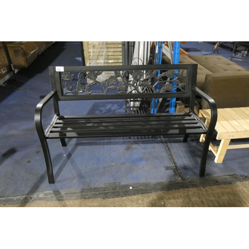 579 - 1 x black metal garden bench approx 125cm wide