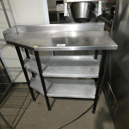 1198 - A stainless steel insert table with shelf beneath approx 91x43cm