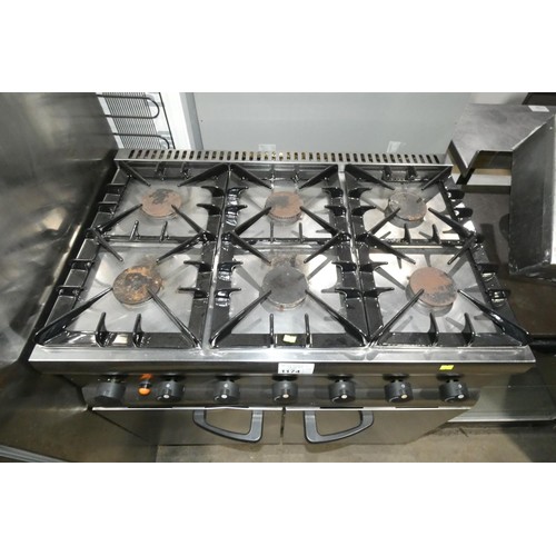 1174 - A gas fired 6 burner range with 2 door oven beneath by Lincat - trade