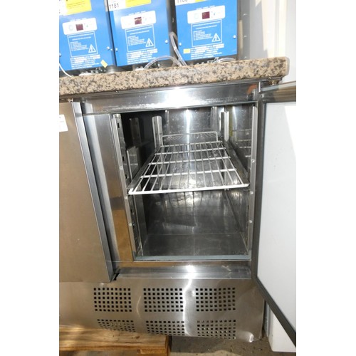 1179 - A commercial stainless steel 3 door bench fridge by Polar, unit has some damage to front grill - tra... 