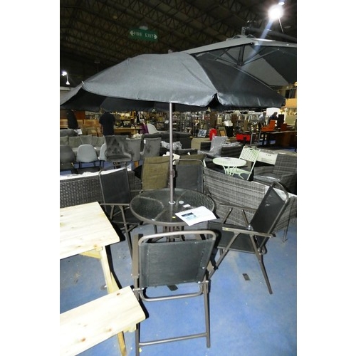 614 - A Vigil round four person 80cm diameter garden dining set with an umbrella / parasol (no base) RRP £... 