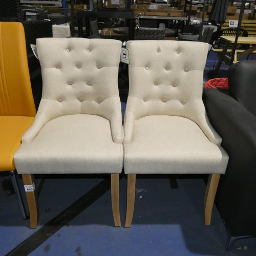 640 - 2 x cream upholstered button back dining chairs