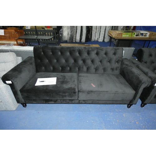 644 - 1 x Rainsberg three seater velvety black sofa approx 200cm wide RRP £589