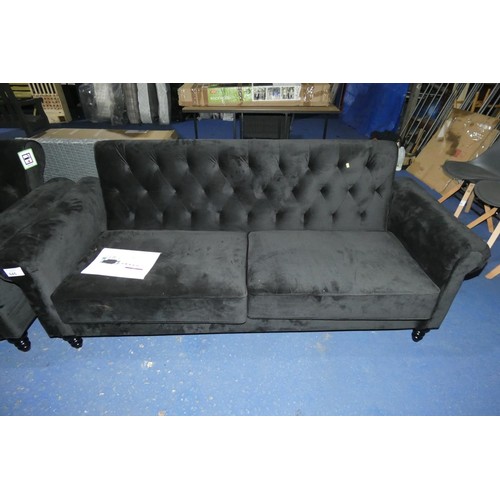 645 - 1 x Rainsberg three seater velvety black sofa approx 200cm wide RRP £589