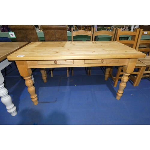 666 - 1 x Pine dining table with 2 drawers approx 150 x 76cm