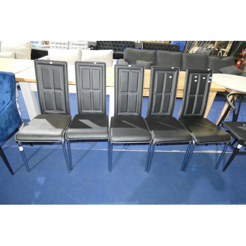 689 - 5 x black dining chairs with visible stitching and metal legs