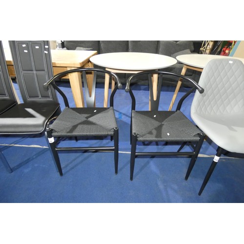 690 - 2 x black metal curved back dining chairs