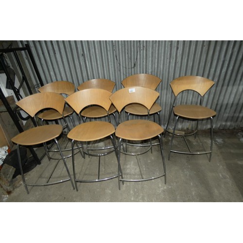 1263 - 7 tall bent wood stools with chrome effect metal frames