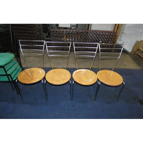 1301 - A set of 4 metal framed chairs with wooden seats