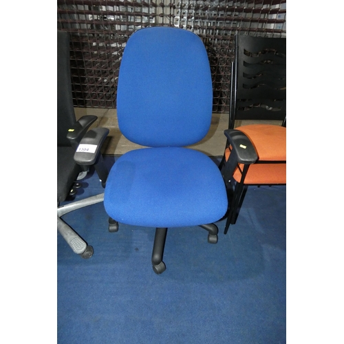 1304 - A blue upholstered office swivel chair