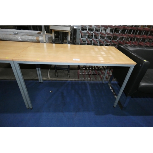 1318 - A metal framed desk with a wood effect top measuring approx 120cm x 60cm