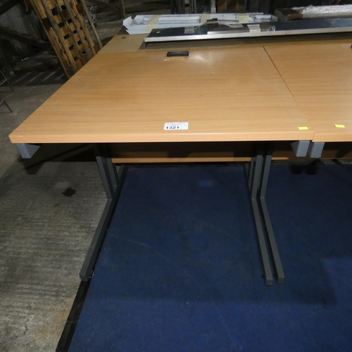 1321 - A metal framed desk with a wood effect top measuring approx 80cm x 80cm