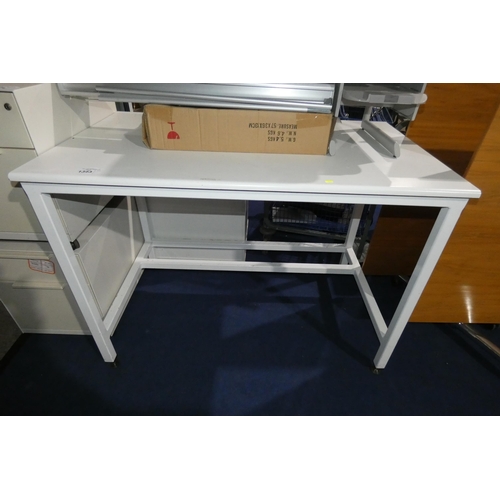 1343 - A tall white heavy duty table approx 125x75x91cm