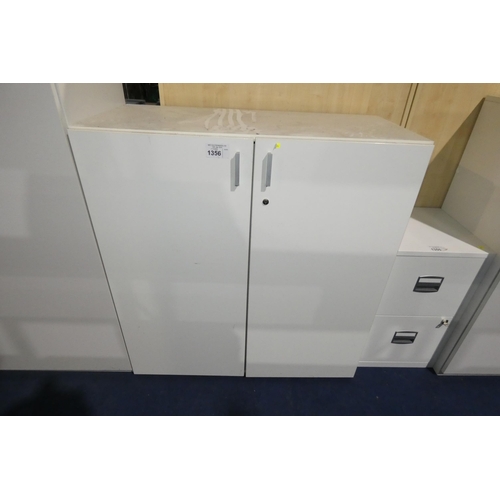 1356 - A white 2 door office cabinet approx 100x50x107cm