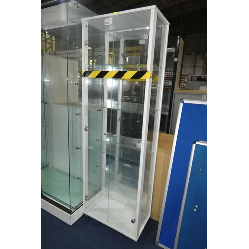 1363 - A wood framed glass display cabinet with a 4 shelves and a mirrored back measuring approx 57 cm x 17... 