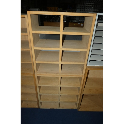 1380 - 2 wooden pigeon hole units each with 8 compartments measuring approx 65cm x 73cm x on 32cm