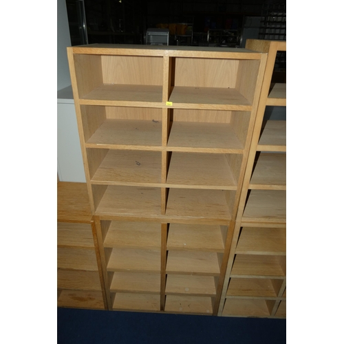 1381 - 2 wooden pigeon hole units each with 8 compartments measuring approx 70cm x 66cm x 30cm