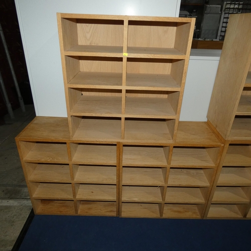 1382 - 3 x wooden pigeon hole units each contain eight compartments measuring approx 66cm x 70cm x 33cm