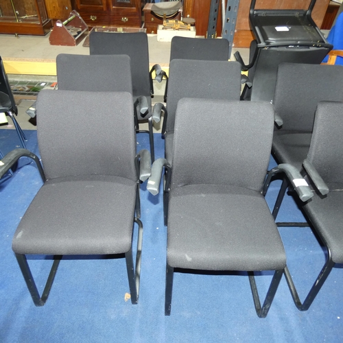 1396 - A set of 6 metal framed cantilever chairs with black upholstered seats